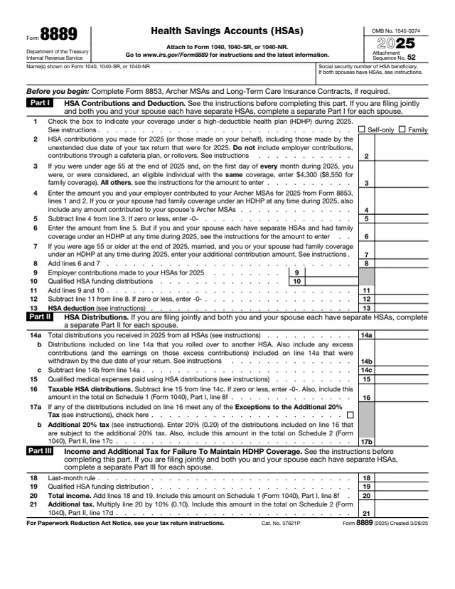 Page 1 of form 8889