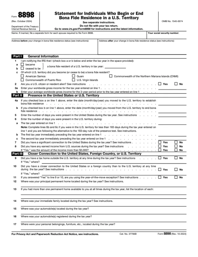 Page 1 of form 8898