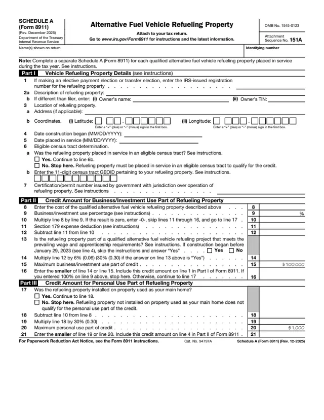 Page 1 of form 8911 Sch. A
