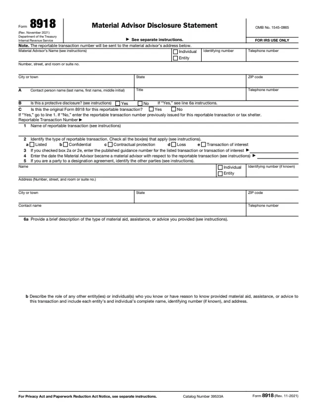Page 1 of form 8918