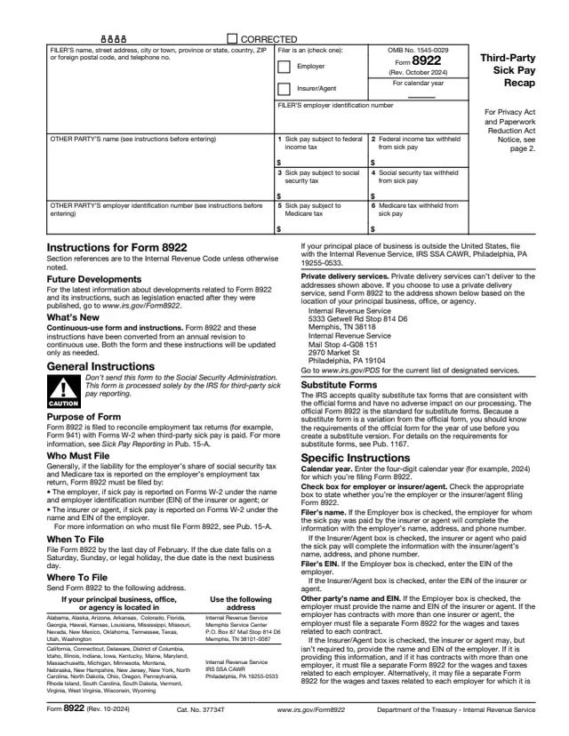 Page 1 of form 8922