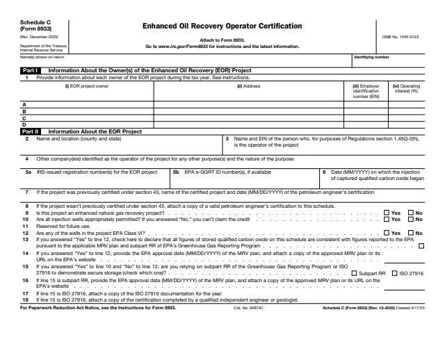 Page 1 of form 8933 Sch. C