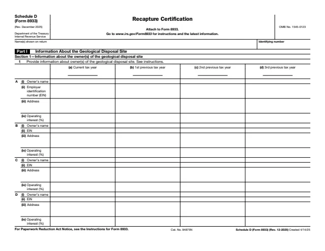 Page 1 of form 8933 Sch. D