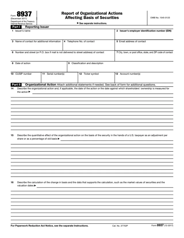 Page 1 of form 8937