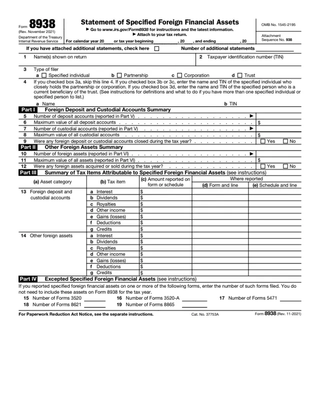 Page 1 of form 8938