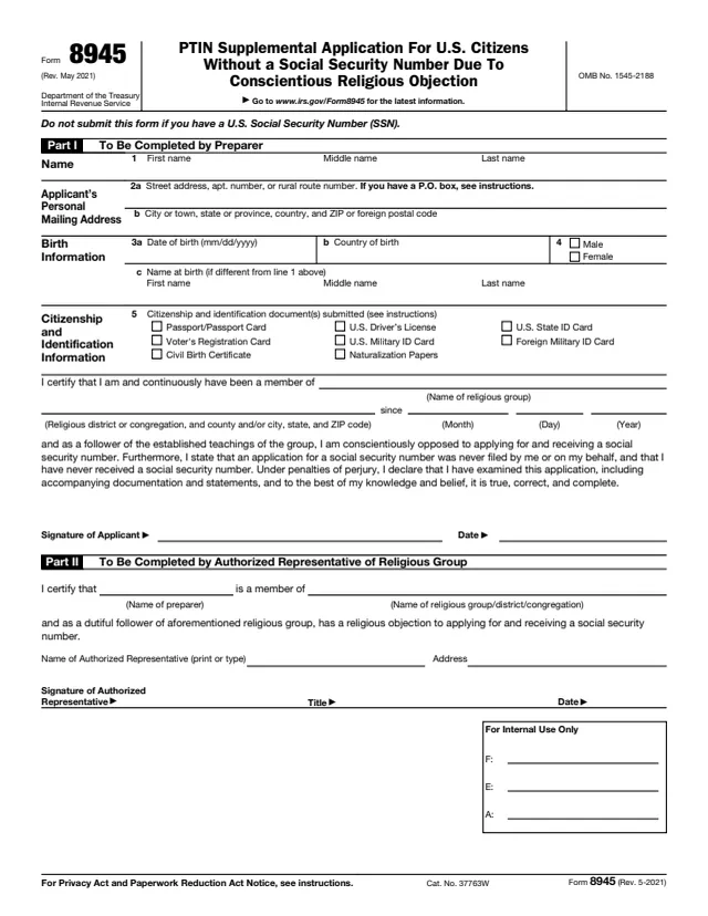 Page 1 of form 8945