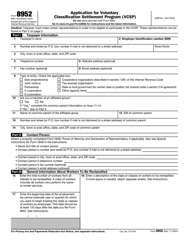 Page 1 of form 8952