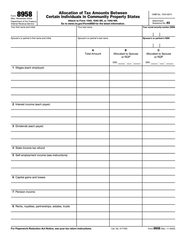 Page 1 of form 8958