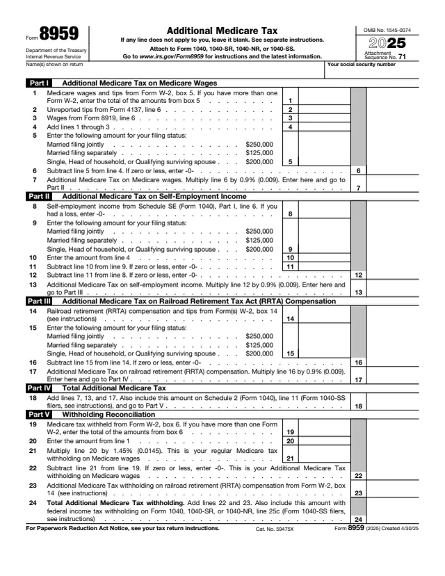 Page 1 of form 8959