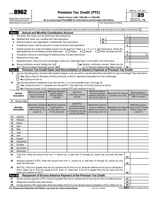 Page 1 of form 8962