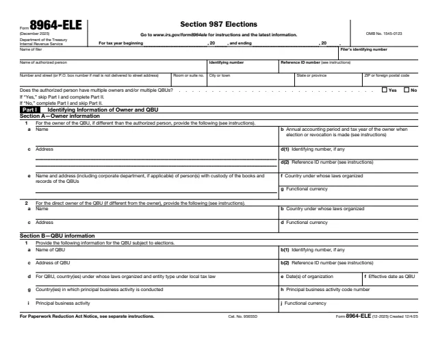Page 1 of form 8964-ELE