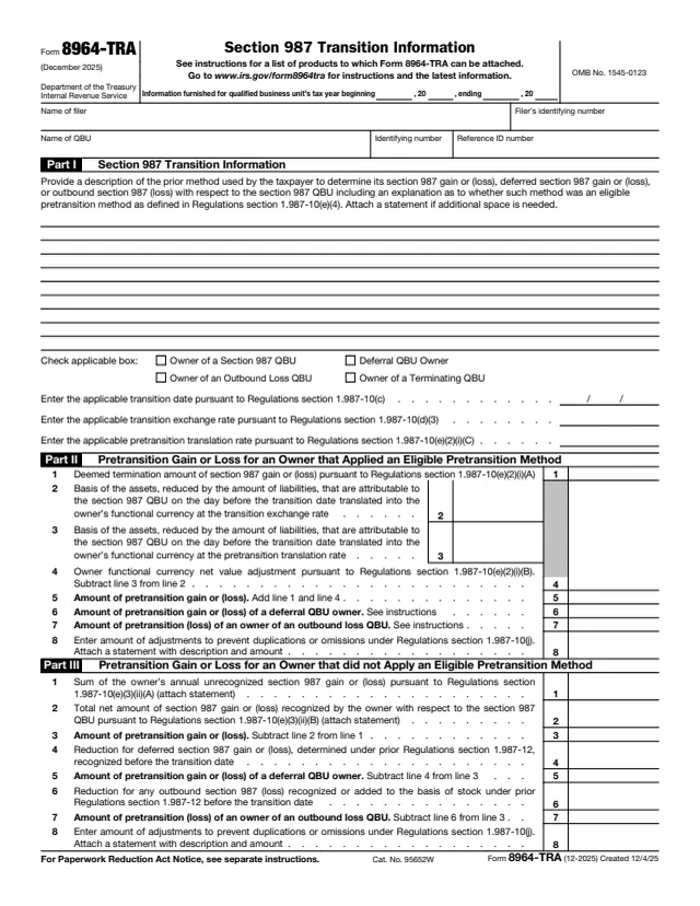 Page 1 of form 8964-TRA