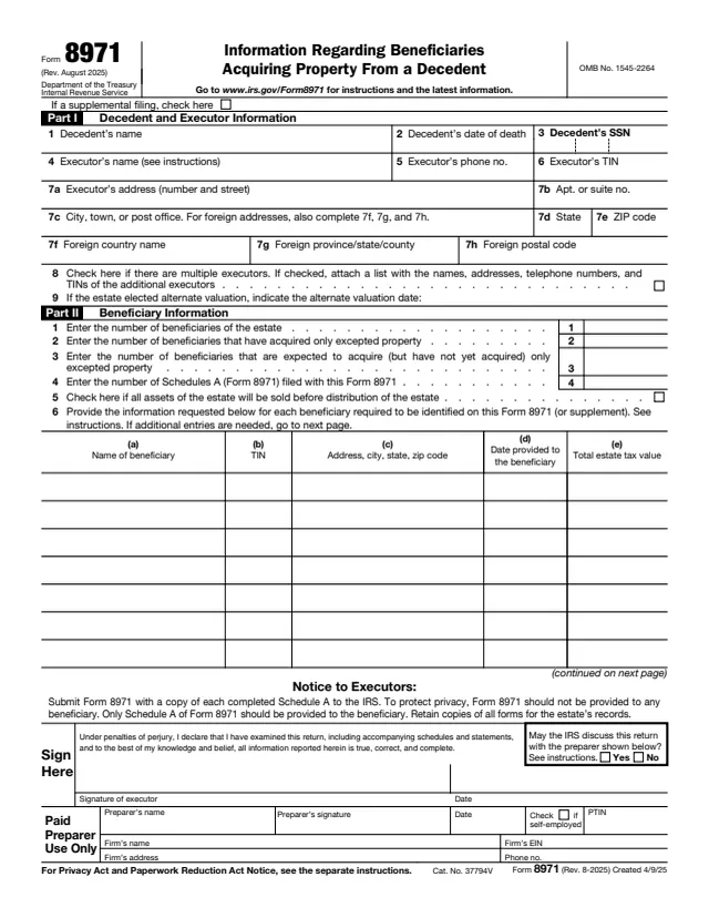 Page 1 of form 8971