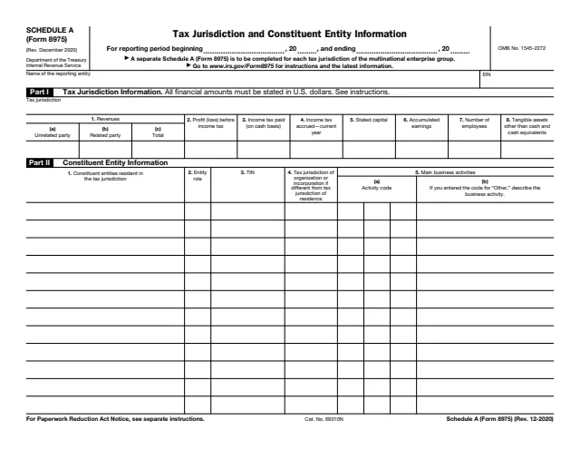 Page 1 of form 8975 Sch. A