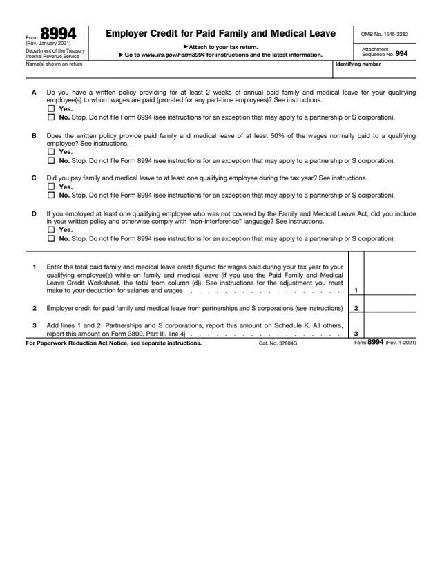 Page 1 of form 8994