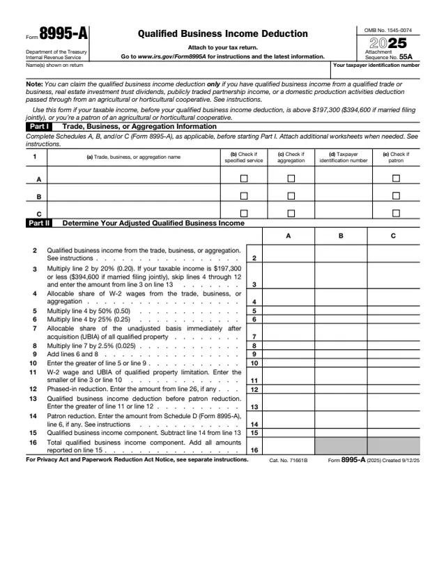Page 1 of form 8995-A