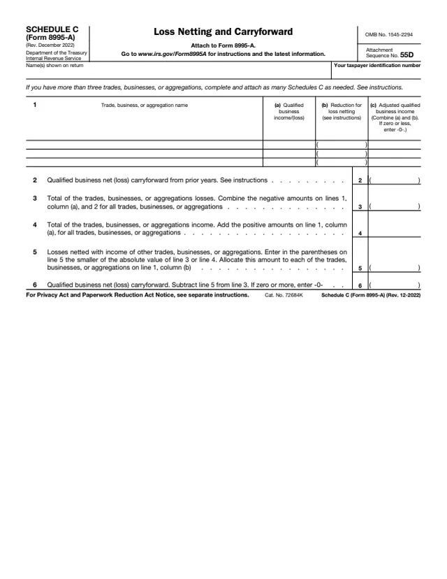 Page 1 of form 8995-A Sch. C