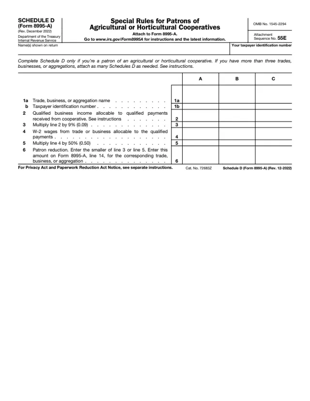 Page 1 of form 8995-A Sch. D