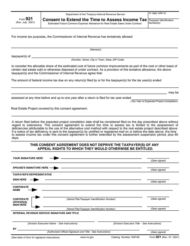 Page 1 of form 921