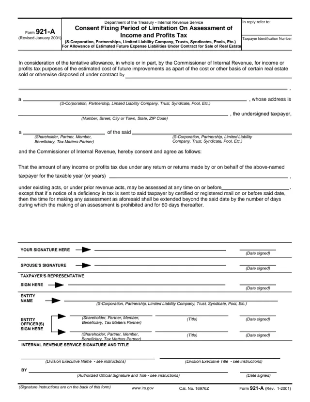 Page 1 of form 921-A