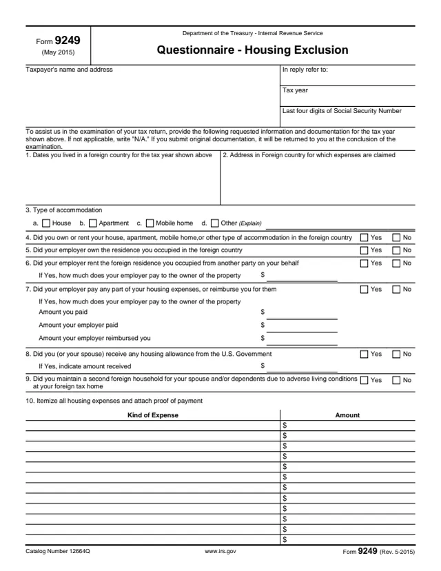 Page 1 of form 9249