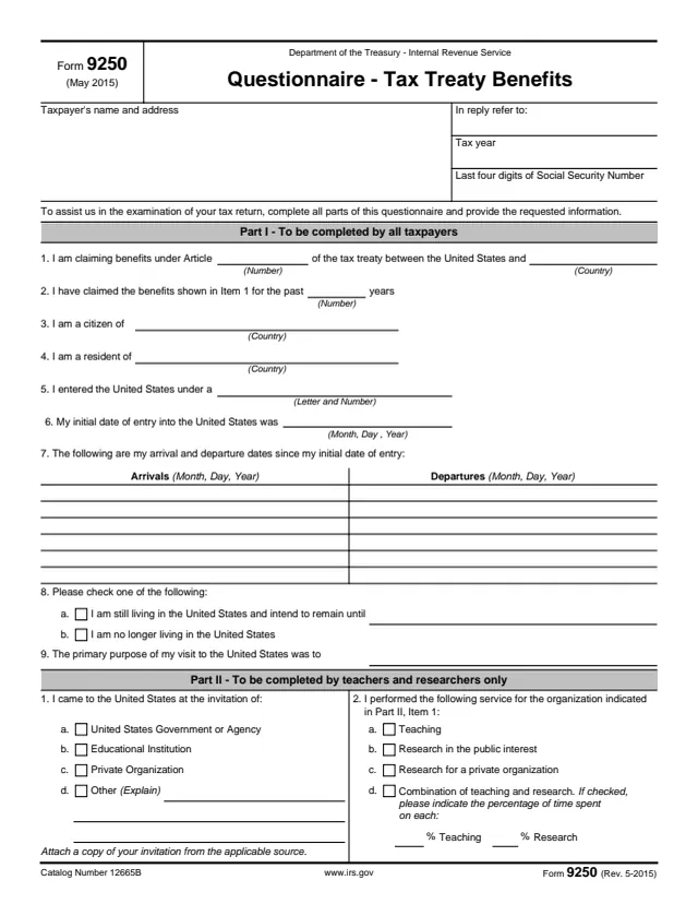 Page 1 of form 9250