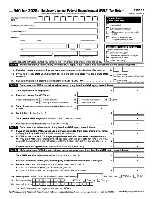 Page 1 of form 940