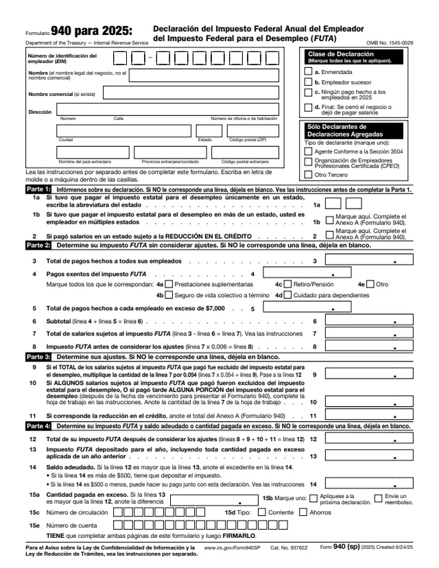Page 1 of form 940
