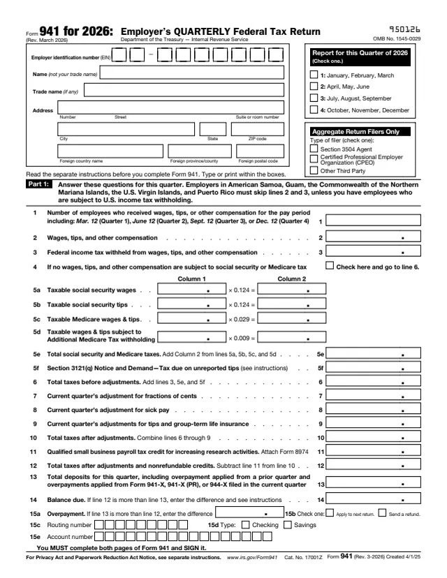 Page 1 of form 941