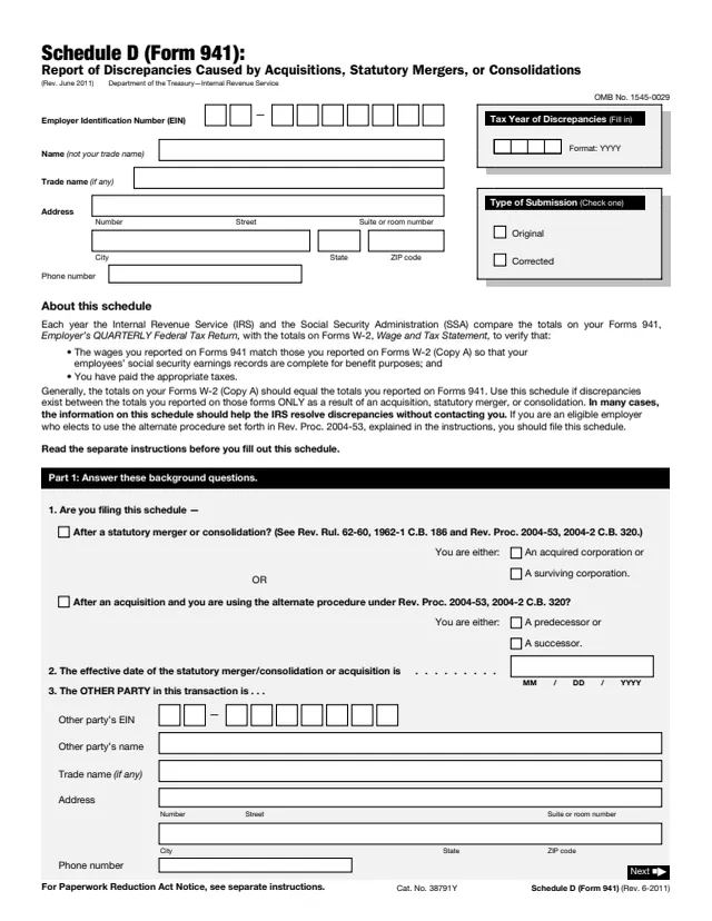 Page 1 of form 941 Sch. D