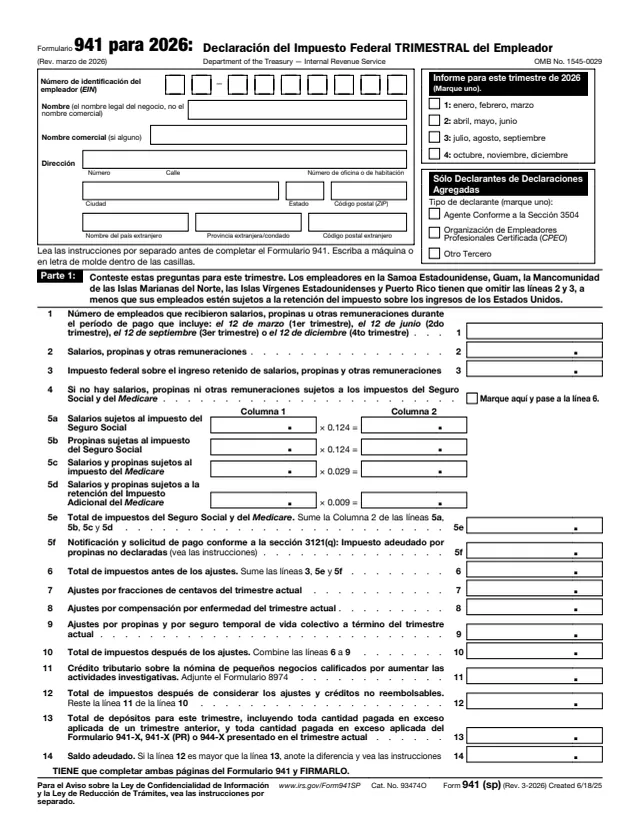 Page 1 of form 941