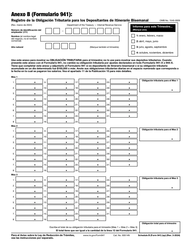 Page 1 of form 941 Sch. B