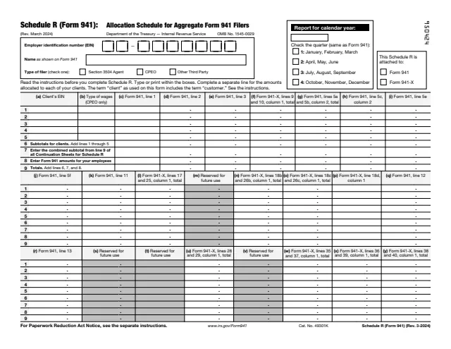 Page 1 of form 941 Sch. R