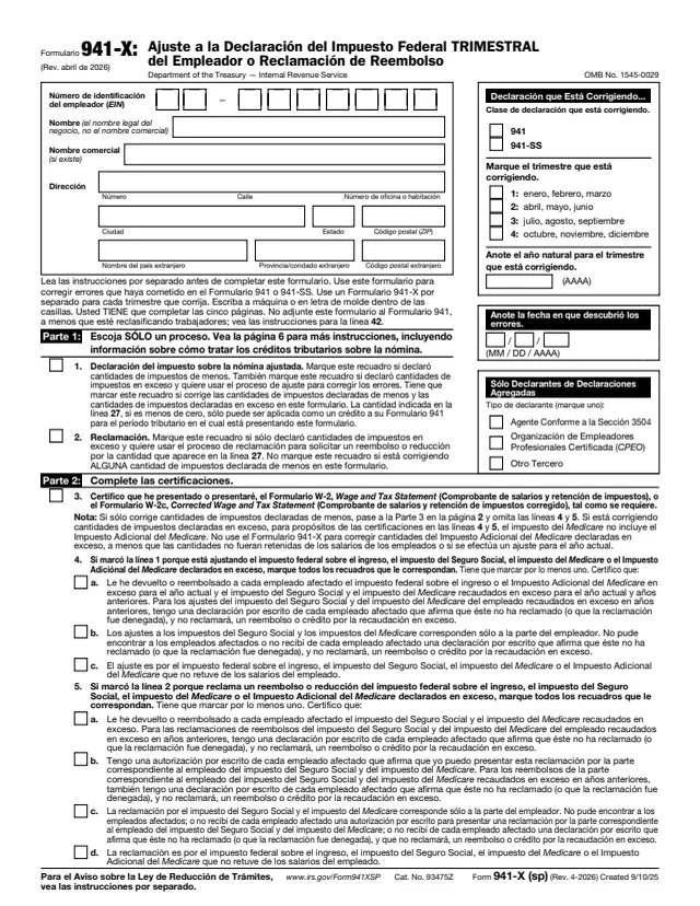 Page 1 of form 941-X