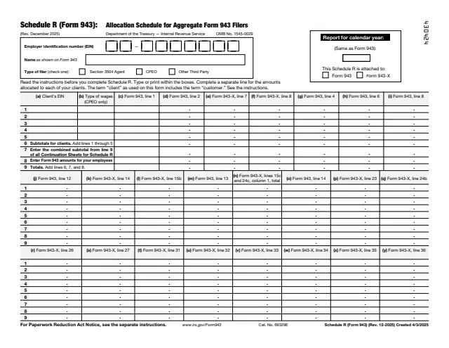 Page 1 of form 943 Sch. R