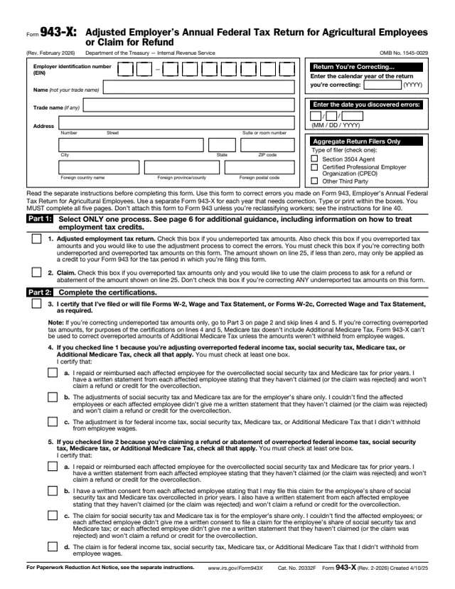 Page 1 of form 943-X