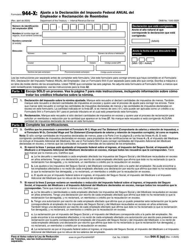 Page 1 of form 944-X