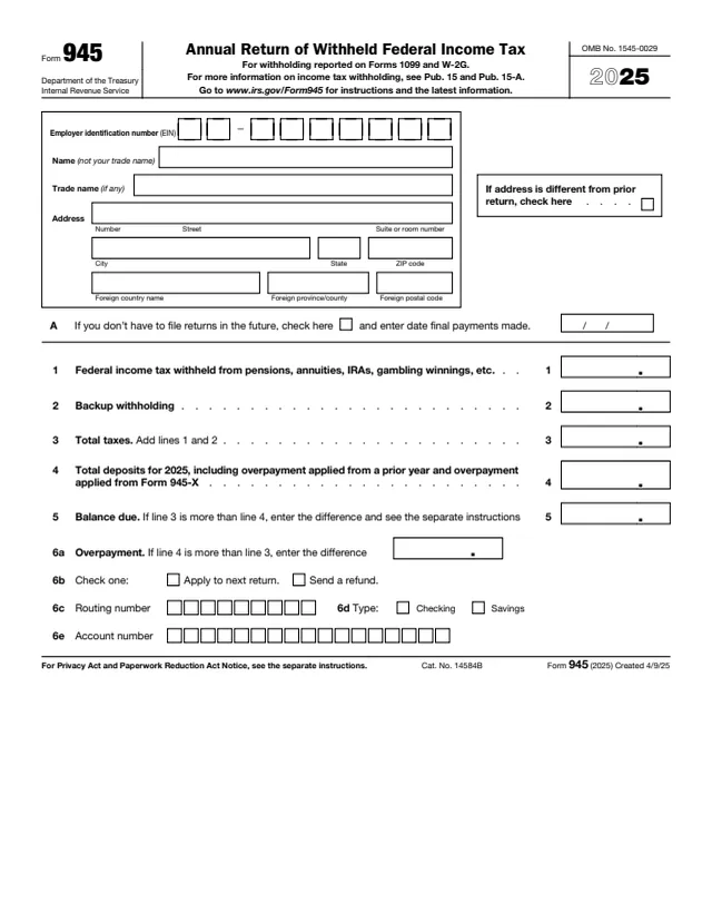 Page 1 of form 945