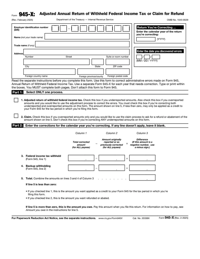 Page 1 of form 945-X