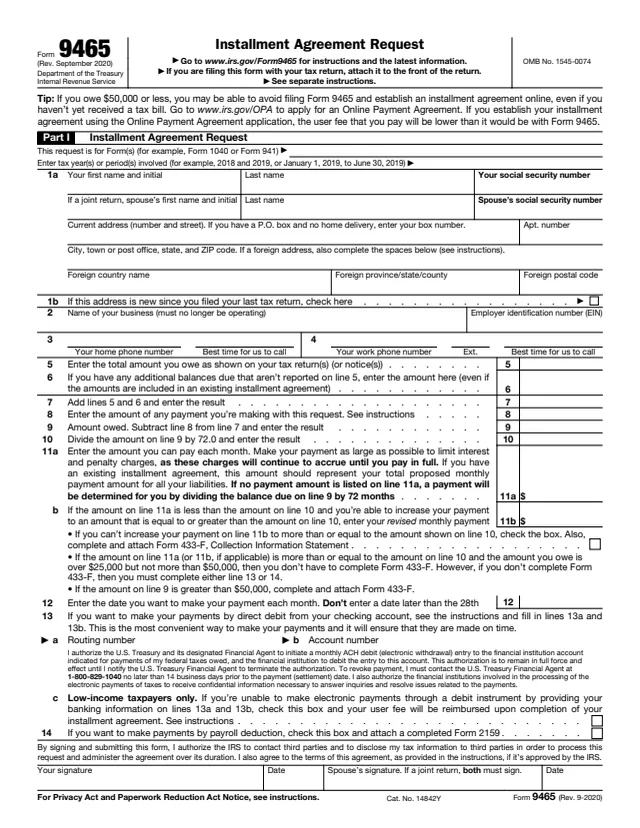 Page 1 of form 9465