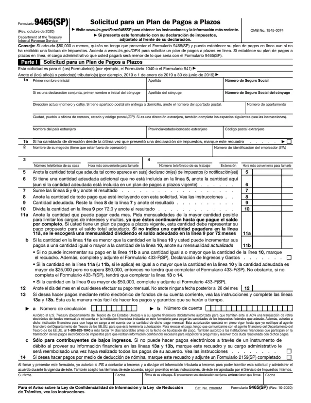 Page 1 of form 9465