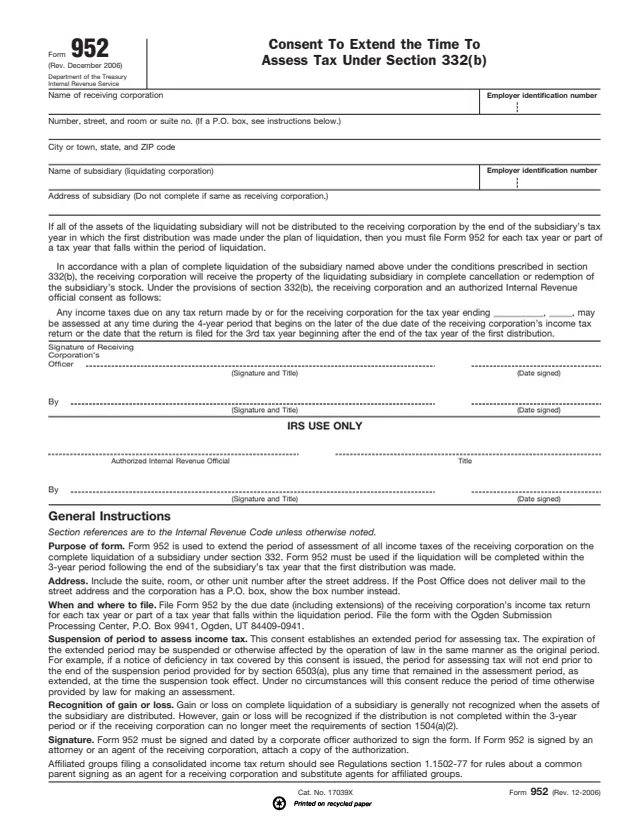 Page 1 of form 952