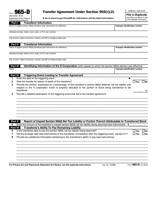 Page 1 of form 965-D