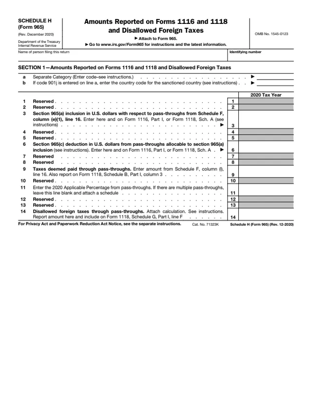 Page 1 of form 965 Sch. H