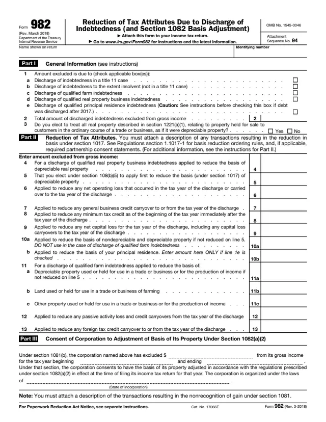 Page 1 of form 982