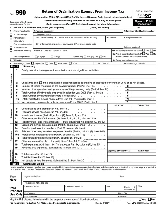 Page 1 of form 990