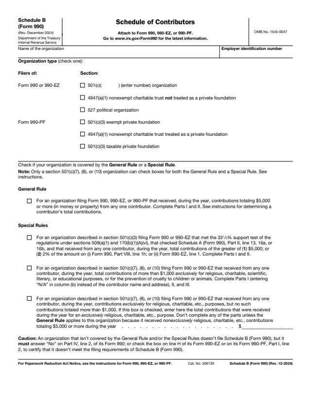 Page 1 of form 990 Sch. B
