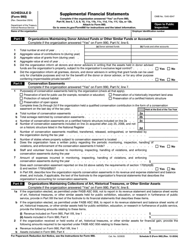 Page 1 of form 990 Sch. D