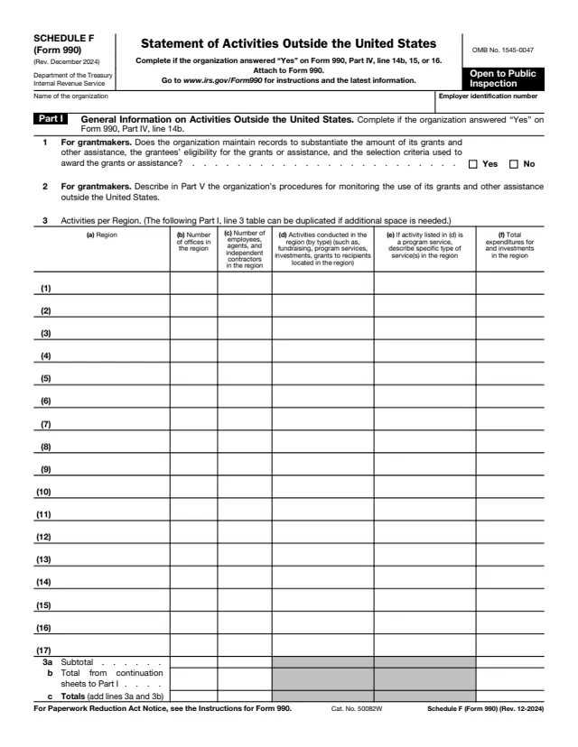 Page 1 of form 990 Sch. F