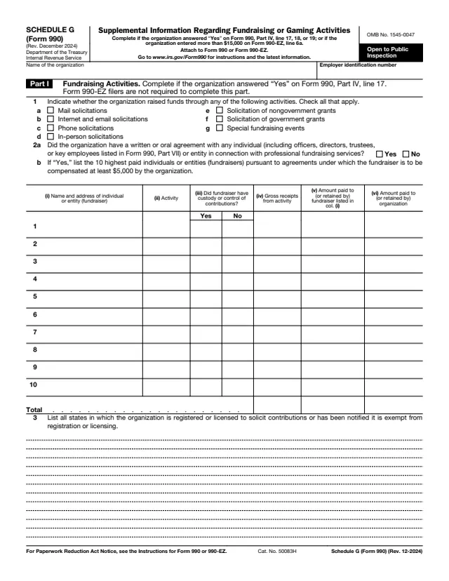 Page 1 of form 990 Sch. G